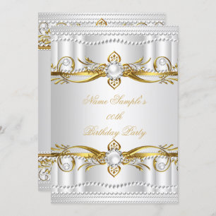 Invitation Elégant or blanc argent perle soie Anniversaire 3