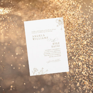 Invitation Elégant Or & Blanc Floral Pas de parents Mariage