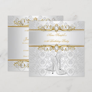 Invitation Élégant Or Blanc Perle Diamant Haute Talon Soirée 