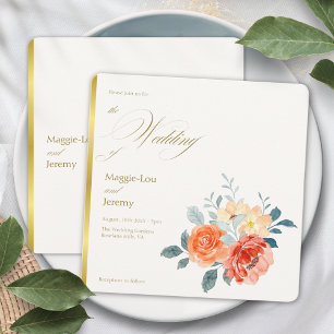 Invitation Élégant or Blush Floral Script Mariage