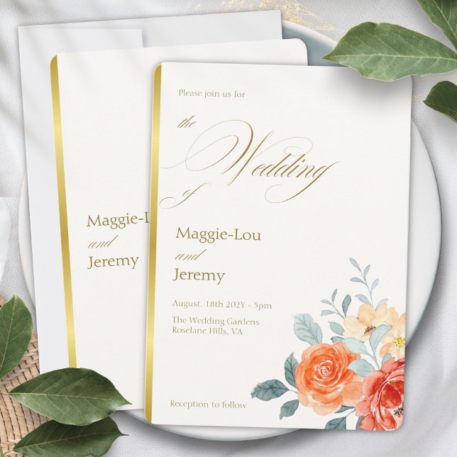 Invitation Élégant or Blush Floral Script Mariage (Créateur téléchargé)