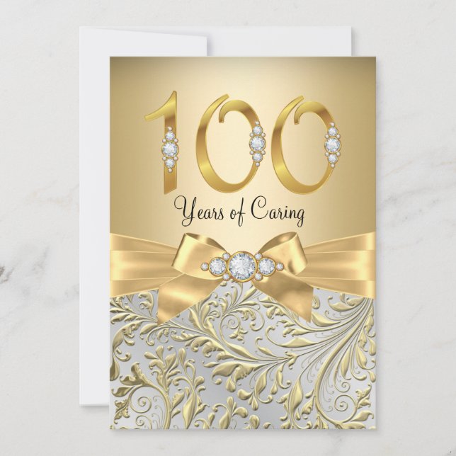 Invitation Élégant or bow diamant 100e anniversaire (Devant)