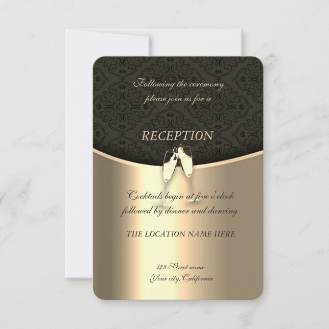Invitation Elégant Or, Damas, Lunettes Vin Mariage Réception (Devant)