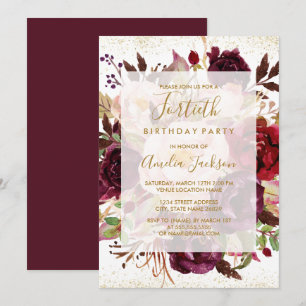 Invitation Elégant or de Bourgogne 40e anniversaire