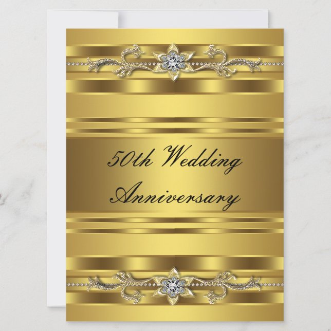 Invitation Élégant Or Doré 50e Anniversaire de Mariage (Devant)
