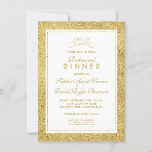 Invitation Elégant or et blanc bordure REHEARSAL DÎNER