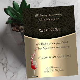 Invitation Élégant or et noir Damassé Réception de mariage