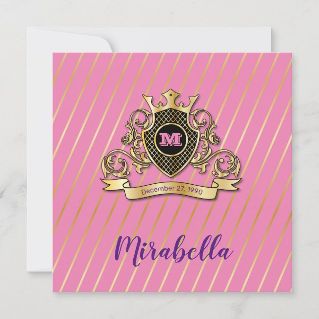 Invitation Elégant or et rose Monagram Conception (Devant)