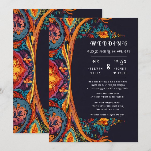 Invitation Elégant or et Turquoise Mariage Larva Abstrait (Devant / Derrière)