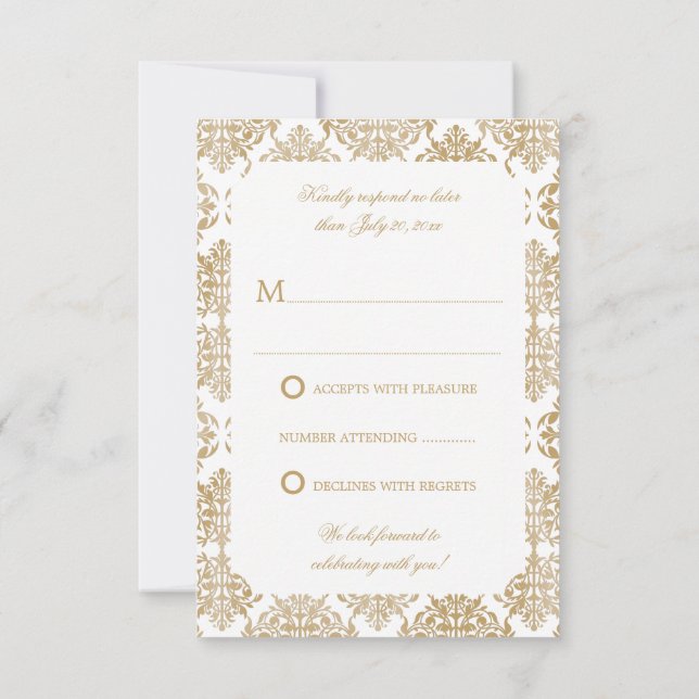 Invitation Elégant or fleurit Damask RSVP (Dos)