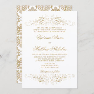 Invitation Elégant or fleurit et Damask