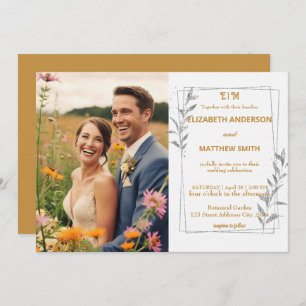 Invitation Elegant or fleurs rustiques photo mariage romantiq