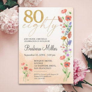 Invitation Elégant or floral 80e anniversaire - 80 ans