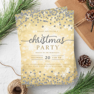 Invitation Elégant or hiver Diamants d'argent Noël