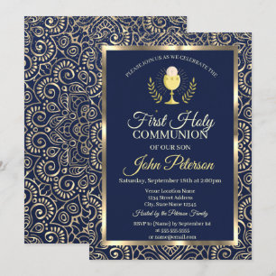 Invitation Elégant or Mandala Bleu Première Sainte Communion