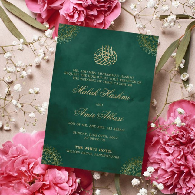 Invitation Elégant or Mandala vert musulman musulman mariage  (Créateur téléchargé)