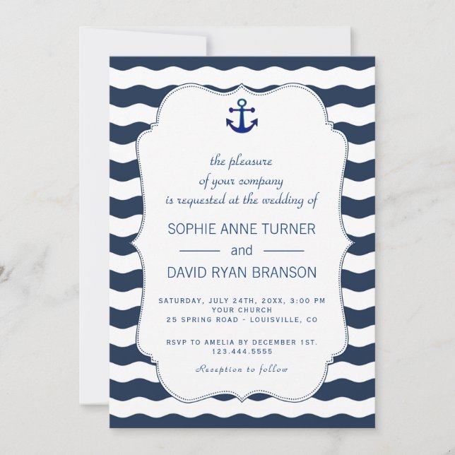 Invitation Elégant or Marine bleu rose Fleurs Mariage de fleu (Devant)