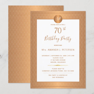 Invitation Elégant or Monogramme Soixante-Dix Anniversaire