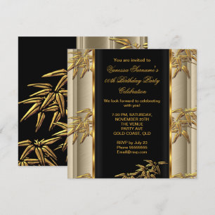 Invitation Élégant Or Noir Bambou Asiatique Caramel Beige