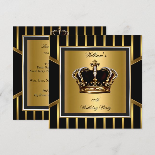 Invitation Elégant or noir bracelet Hommes Anniversaire Couro (Devant / Derrière)