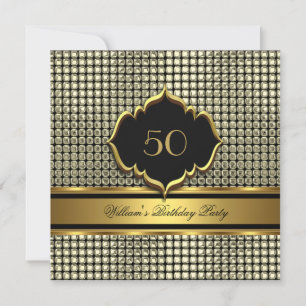 Invitation Elégant or noir fête d'anniversaire Mens Homme