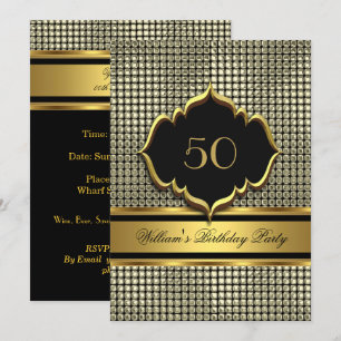 Invitation Elégant or noir fête d'anniversaire Mens Homme