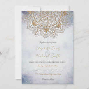 Invitation Elégant or Oeil Soleil Lune Mandala Design