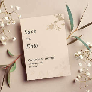Invitation Elégant or pêche romantique floral Enregistrer la 
