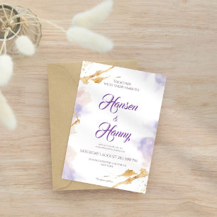 Invitation Elégant or & Purple Aquarelle Mariage Invitatiatia