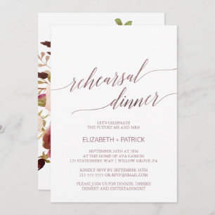 Invitation Élégant or Rose   Dîner de répétition florale