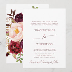 Invitation Élégant or Rose   Floral Mariage officiel
