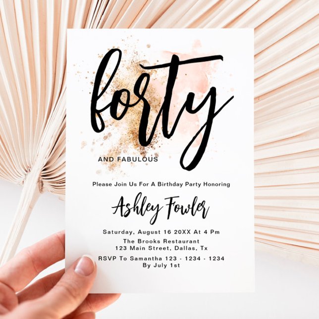 Invitation Elégant or rose Quarante 40e anniversaire Invitati (Créateur téléchargé)