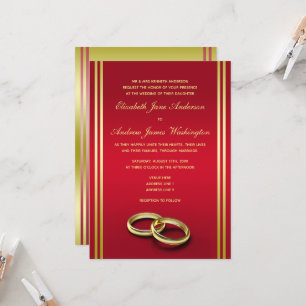 Invitation Elégant or & rouge, Mariage   Mariage
