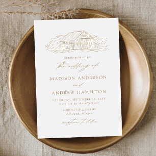 Invitation Elégant or Rustic Barn Mariage
