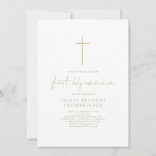 Invitation Elégant Or Texte Croix Première Sainte Communion