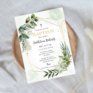 Invitation Élégant Or Verdure Floral Foliage Baptême