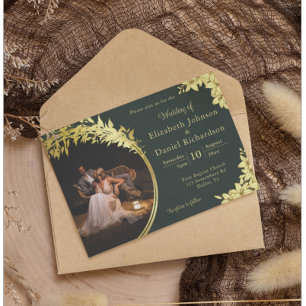 Invitation Elégant Or, Vert Avec Lys Mariage Photo