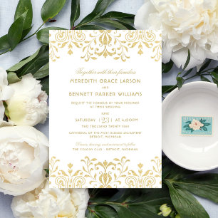 Invitation Élégant or Vintage Mariage glamour