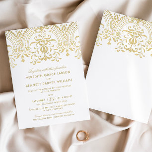 Invitation Élégant or Vintage Mariage glamour