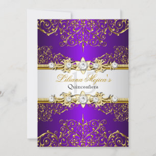 Invitation Elégant or violet Vintage Glamour Quinceanera