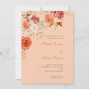 Invitation Elégant Orange Blanc Roses Apricot Orange Mariage