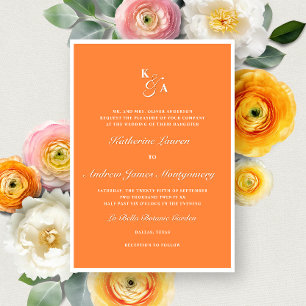Invitation Élégant orange clair Monogramme Gras Mariage forme