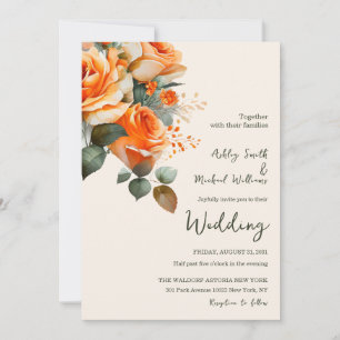 Invitation Elégant orange et Mariage d'aquarelle Sage