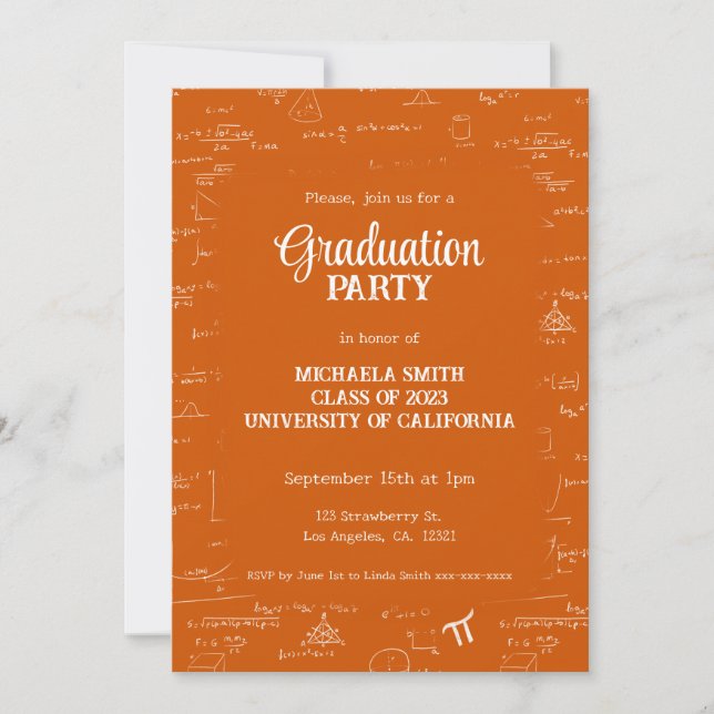 Invitation Elegant Orange Script Math Graduation (Devant)