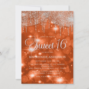 Invitation Élégant Orange String Lights Bokeh Sweet 16