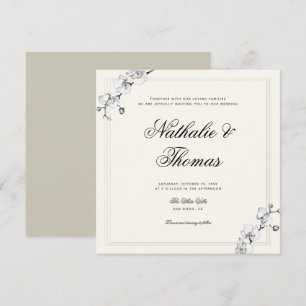 Invitation Elégant Orchidées Noir Blanc Faux Mariage Embossé