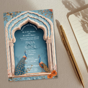 Invitation Élégant Ornate Vintage Peacocks Mariage indien