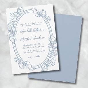 Invitation Élégant Orné Vintage Bleu Poussiéreux Mariage