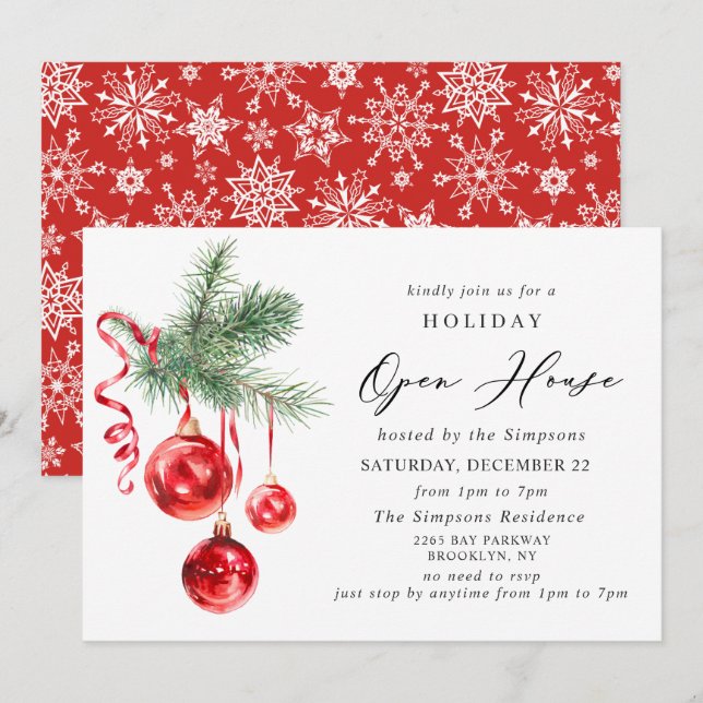 Invitation Élégant ornement NOËL VACANCES OUVERTE MAISON (Devant / Derrière)