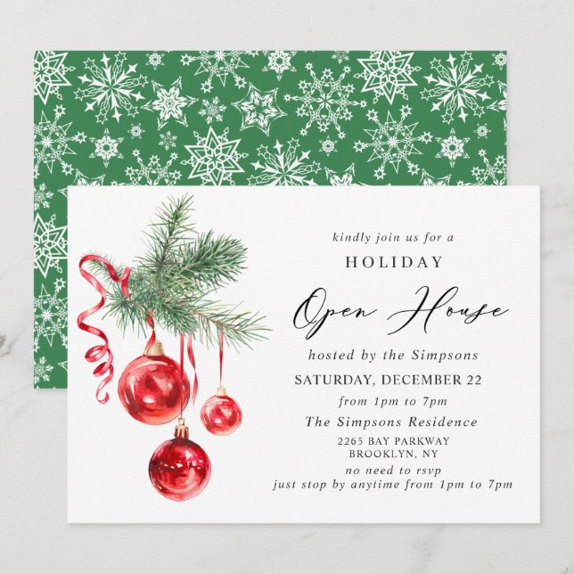 Invitation Élégant ornement NOËL VACANCES OUVERTE MAISON (Devant / Derrière)
